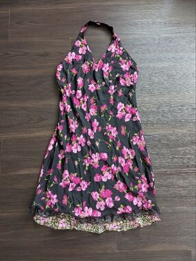 Vintage 90s / Y2K Dress-U By Sharon Floral Halter Dress 14 Fairy Lace Coquette
